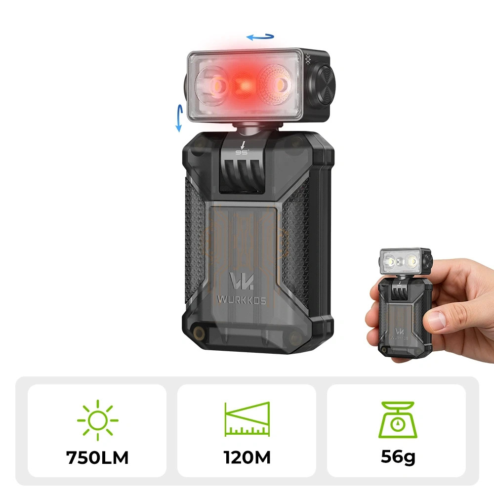 Wurkkos HD04 Rechargeable Clip-On EDC Flashlight 750 Lumens Spot/Flood/Red – NEW