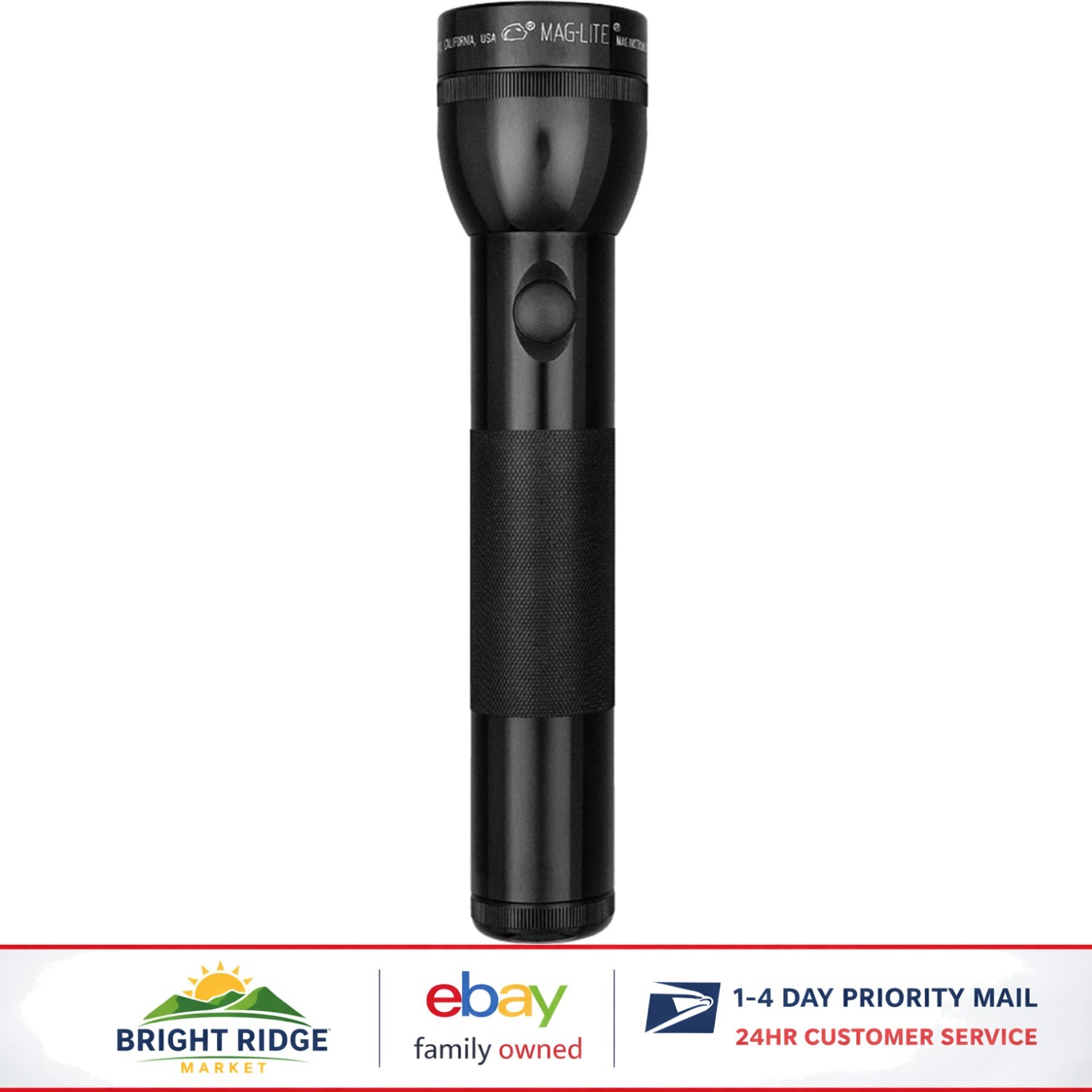Durable Handheld Flashlight with Incandescent Light Source and Weather Resistant