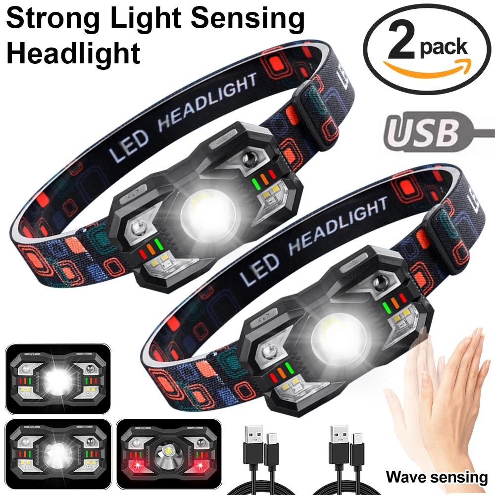 2PCS 1200Lumen Headlamp Flashlight Rechargeable Ultra Bright LED Head Lamp Torch