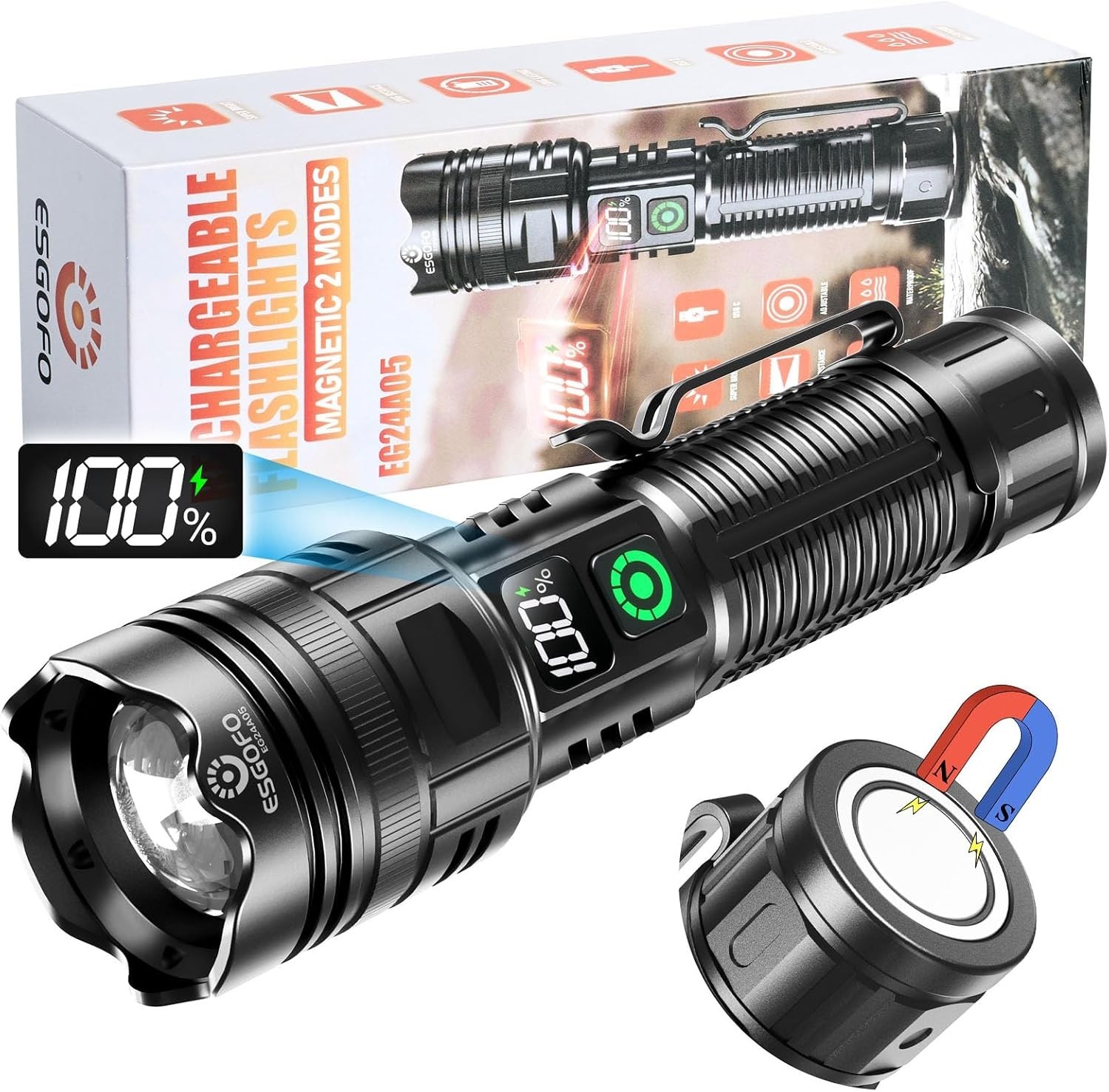 Rechargeable Flashlights High Lumens 100000 2 Modes High/Low, Super Bright Ma…