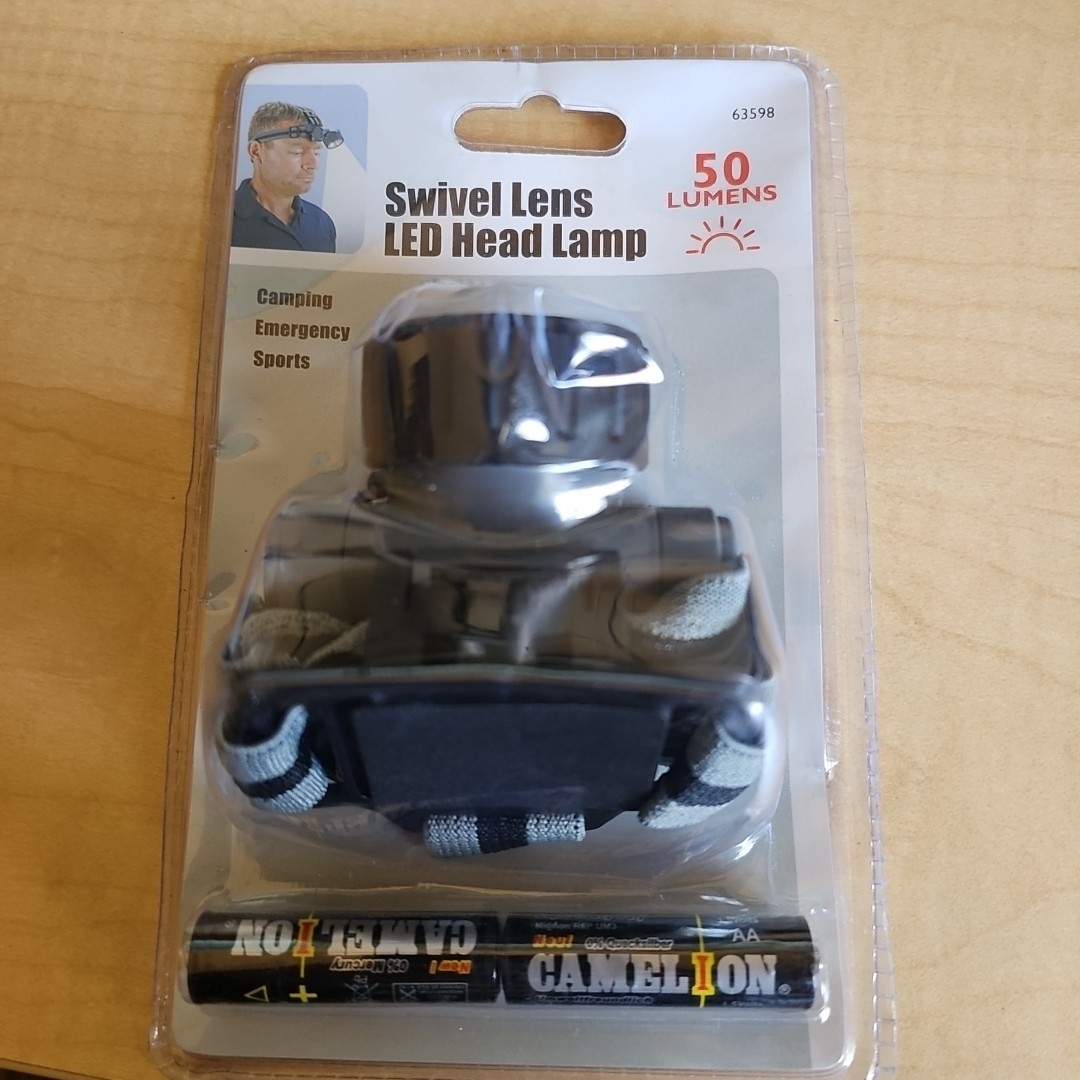 Swivel Lens LED 50 Lumens Headlamp Flashlight with Headband Strap Black/Gray