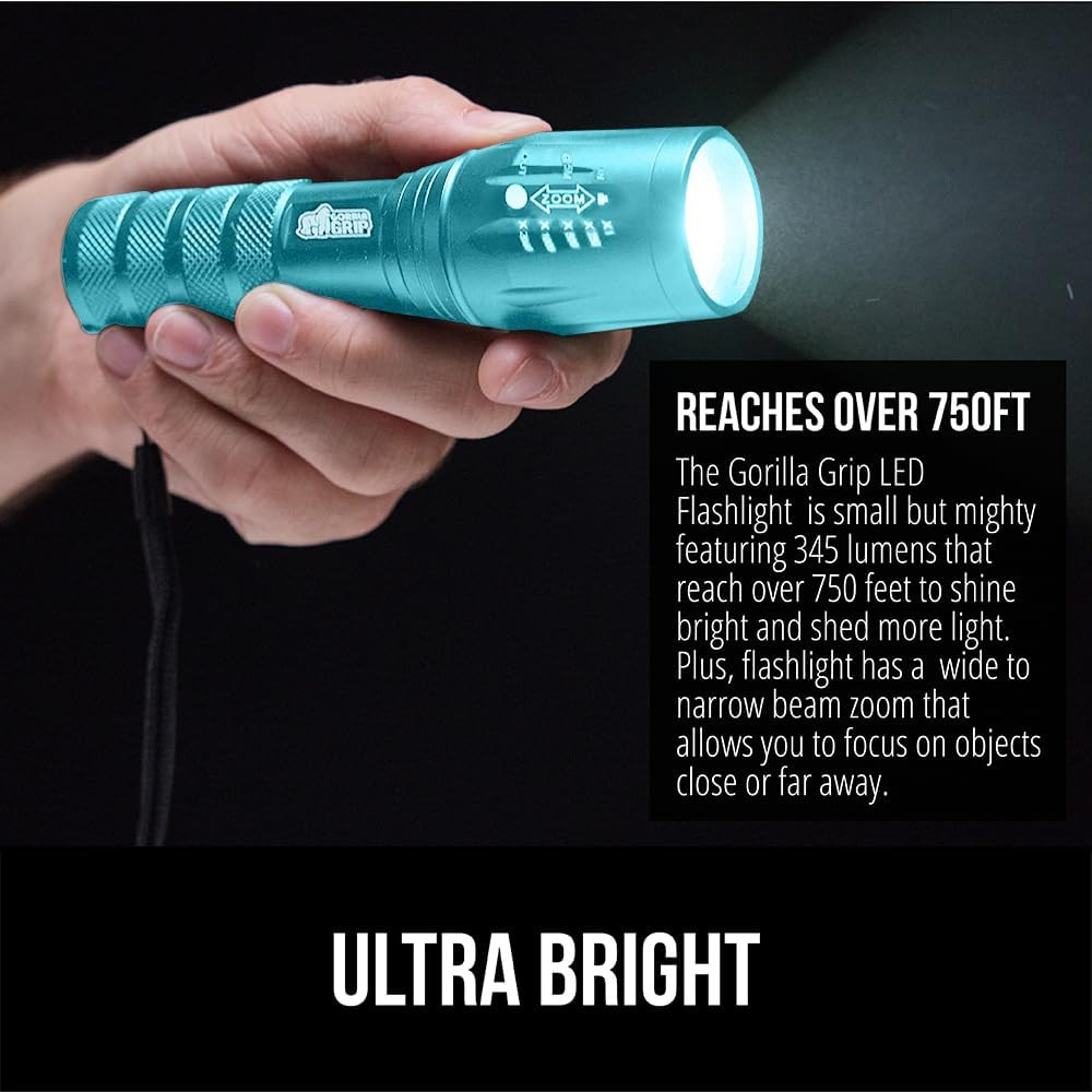 GORILLA GRIP Powerful LED Tactical Flashlight, 750 FT High Lumens 5 Adjustable M