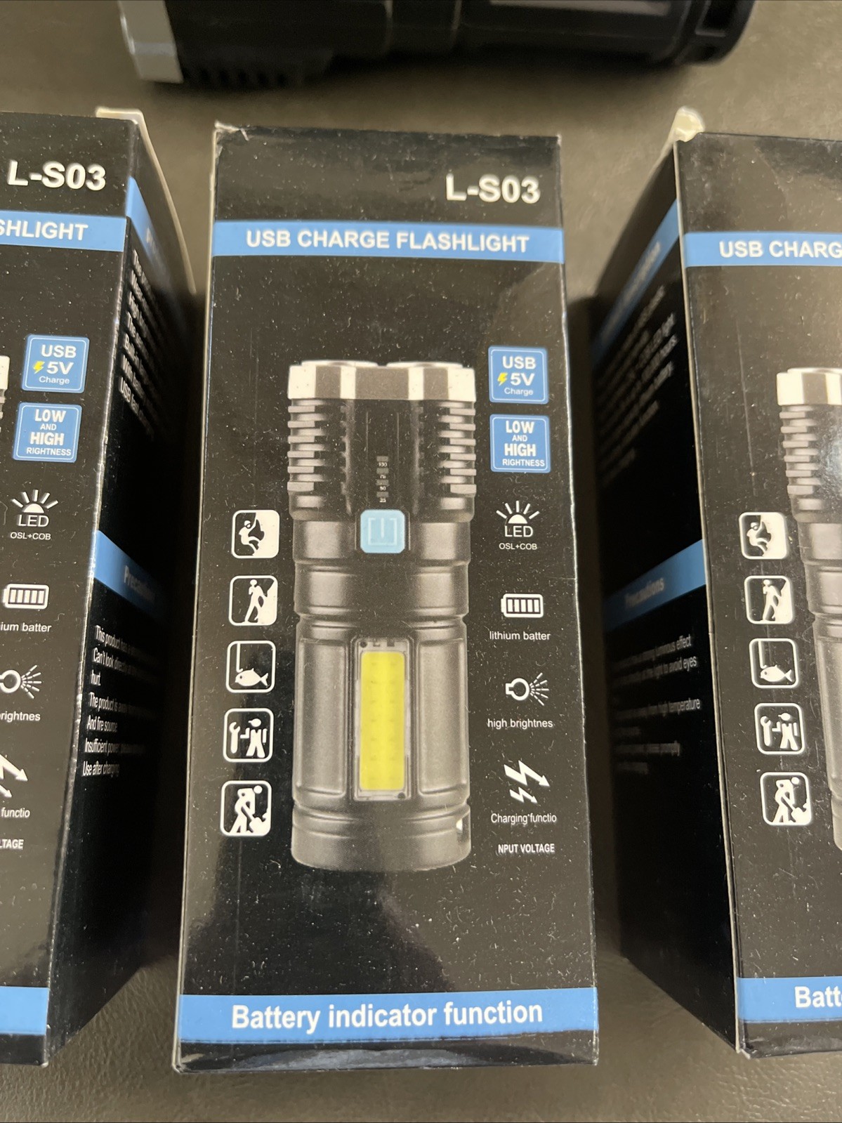 NEW Flashlight 5V Rechargeable Adjustable Brightness L-S03 USB Charge. 3 Pack