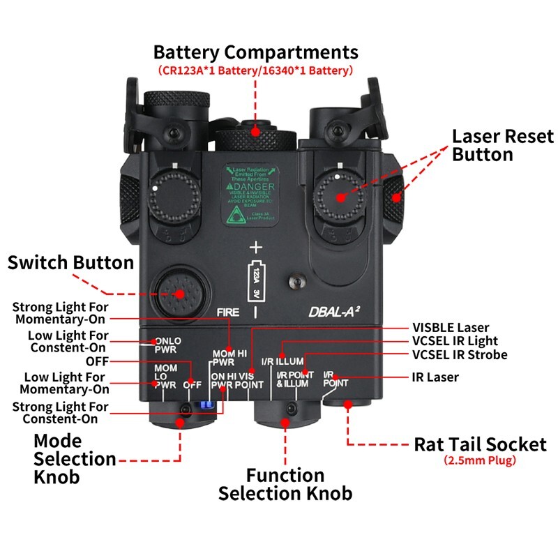 VCSEL DBAL-A2 IR LED Red Green Laser Dot Indicator Full Metal Strobe Weapon Lamp