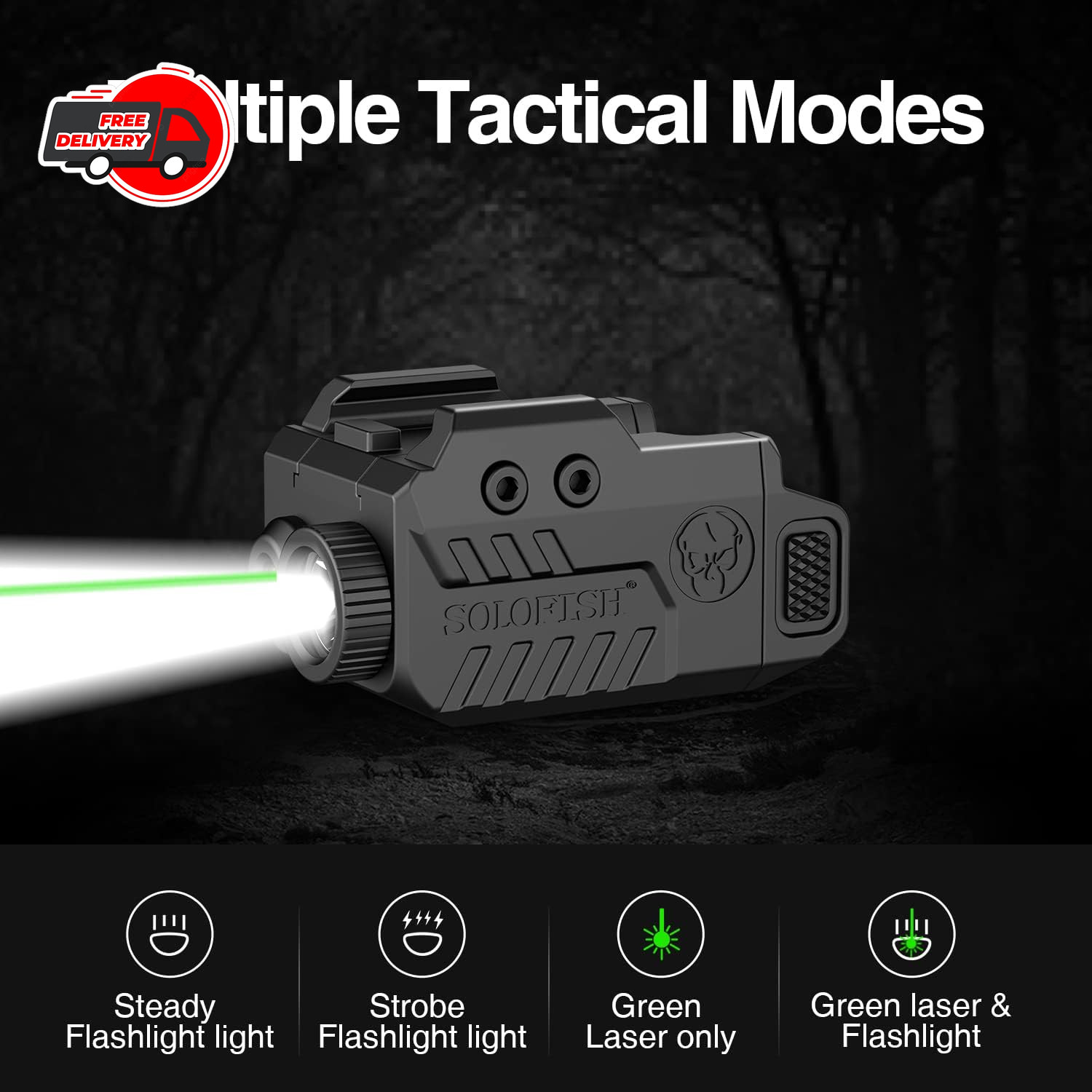 Solofish 500lm Tactical Flashlight Compatible 450lm Green Laser Light Combo