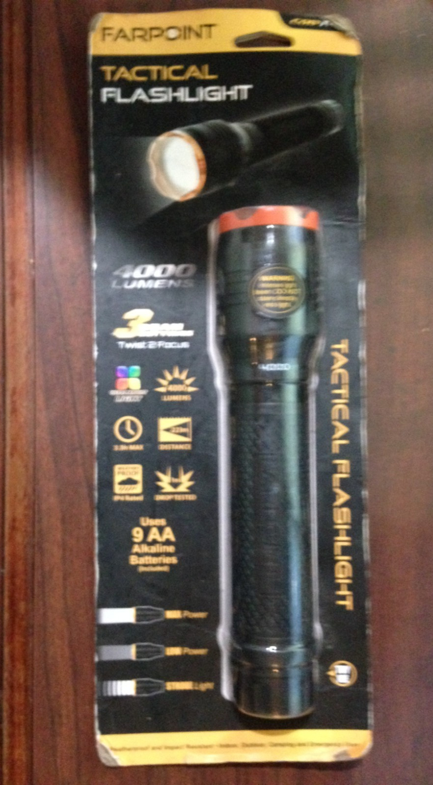 FARPOINT LED TACTICAL FLASHLIGHT 4000 LUMENS IPX4 RATED NEW
