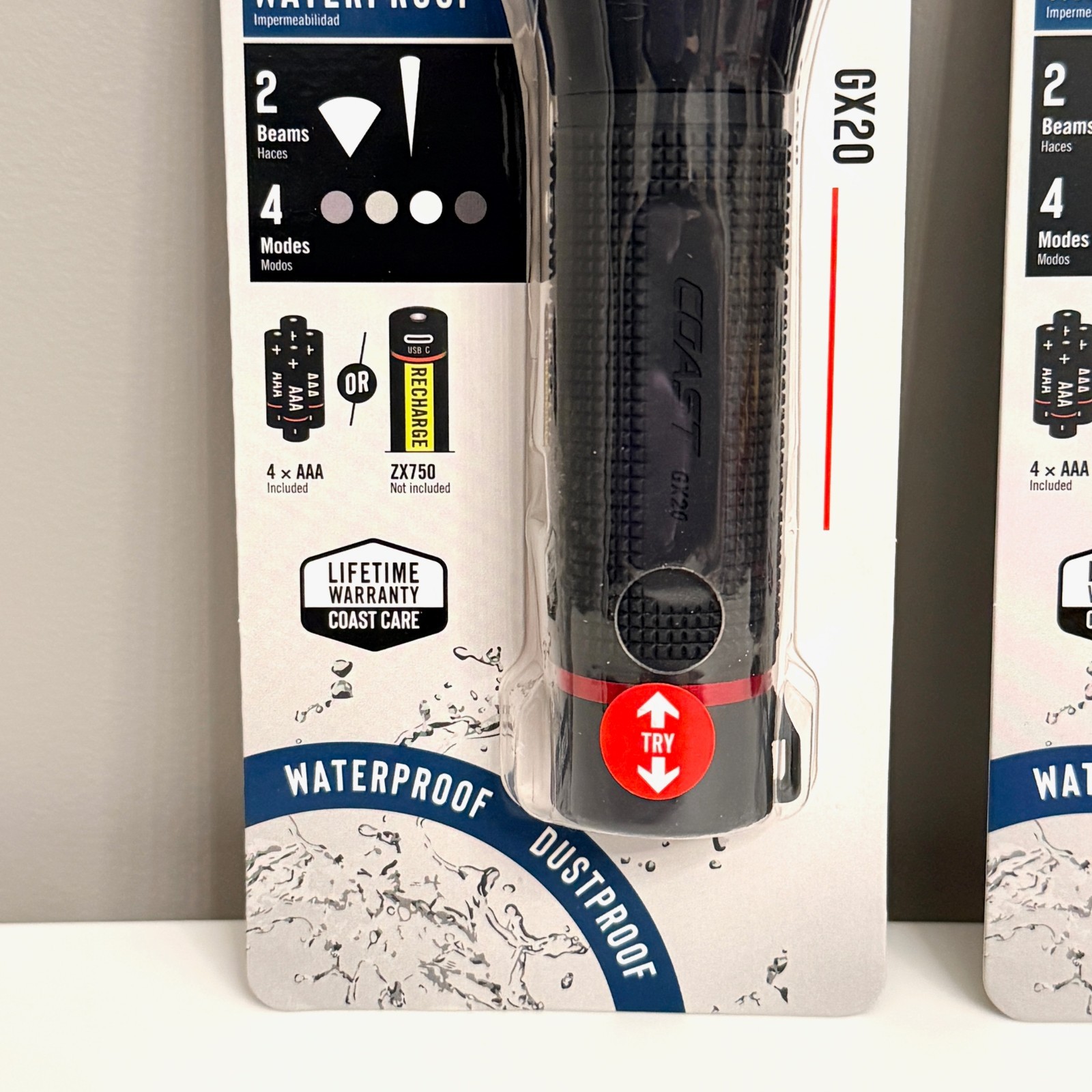 COAST GX20 WATERPROOF 1200 LUMEN DUAL POWER LED RECHARGABLE FLASHLIGHTS LOT X2