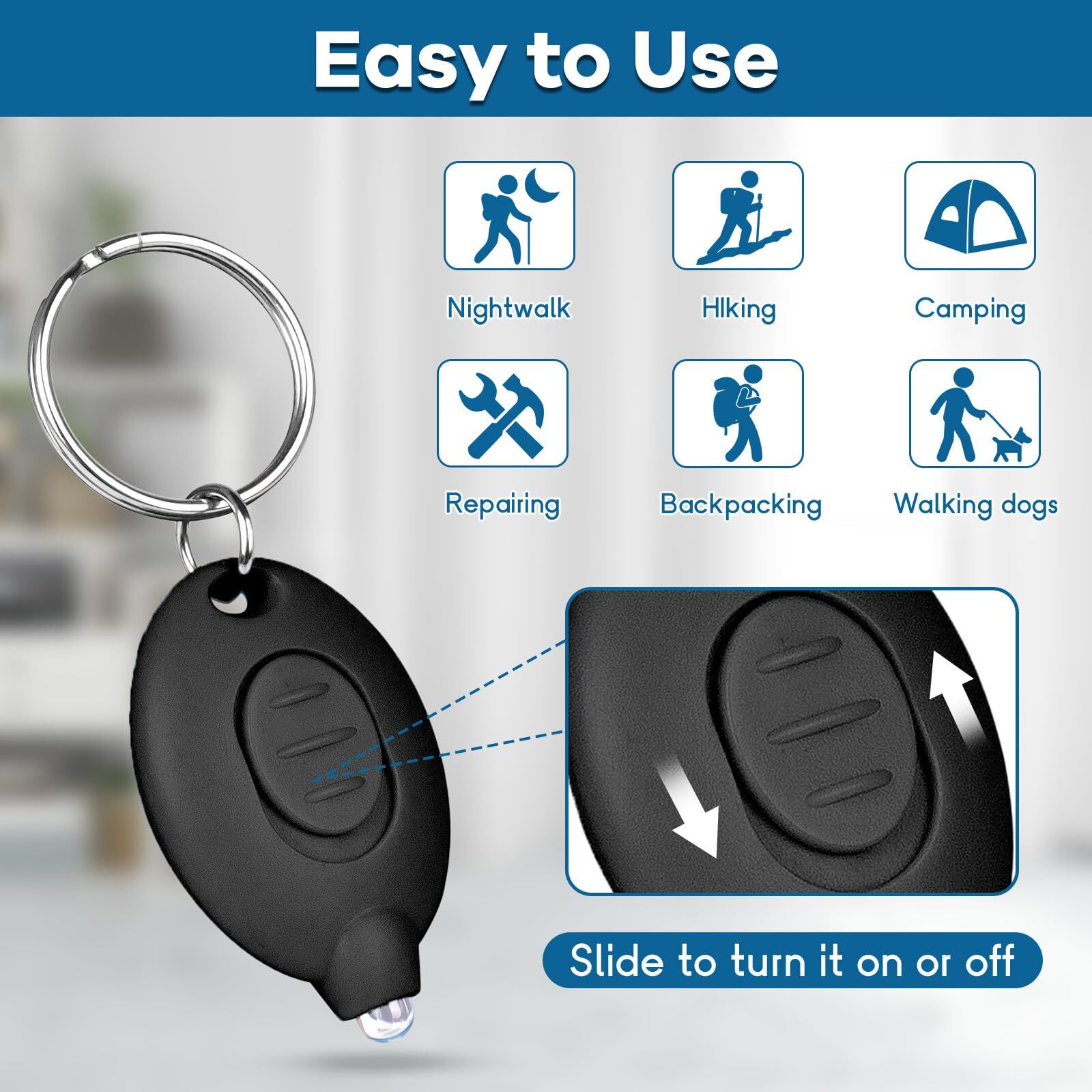 6 Ultra Bright Mini LED Keychain Flashlight Key Ring Torch Light White Light