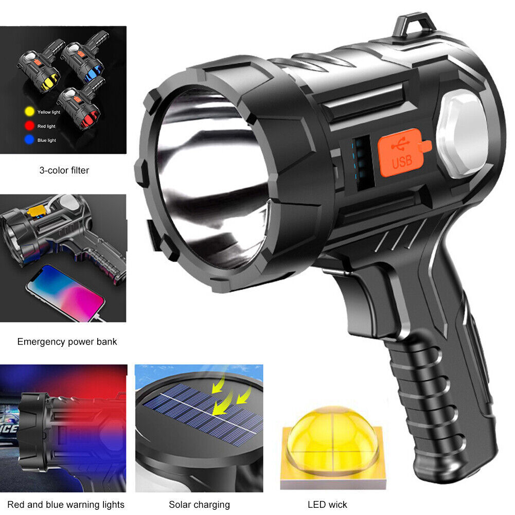 900000000LM Bright Solar/USB Rechargeable LED Spotlight Flashlight Searchlight