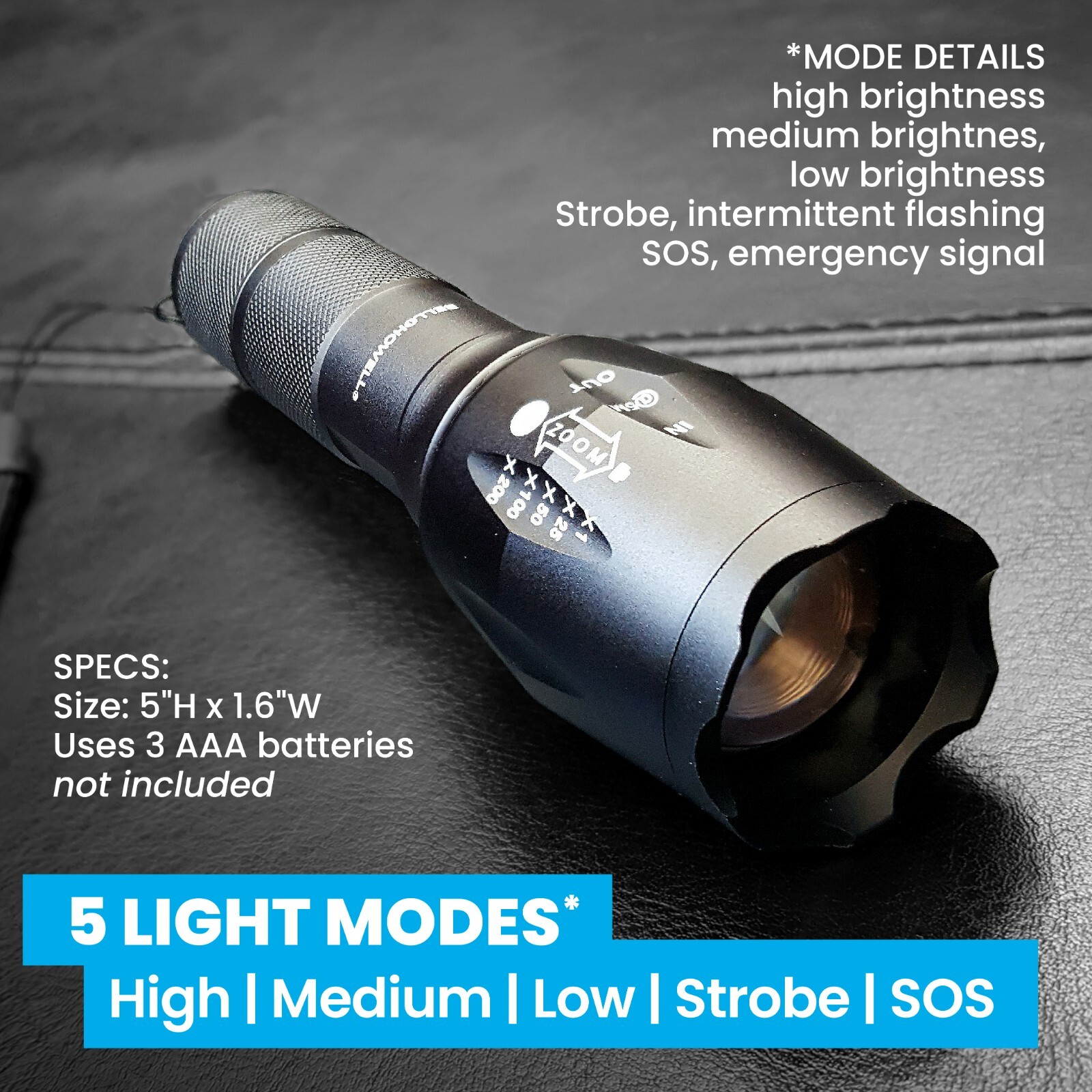 Bell + Howell Tac Light High Performance Ultra Bright Flashlight – 3 Pack