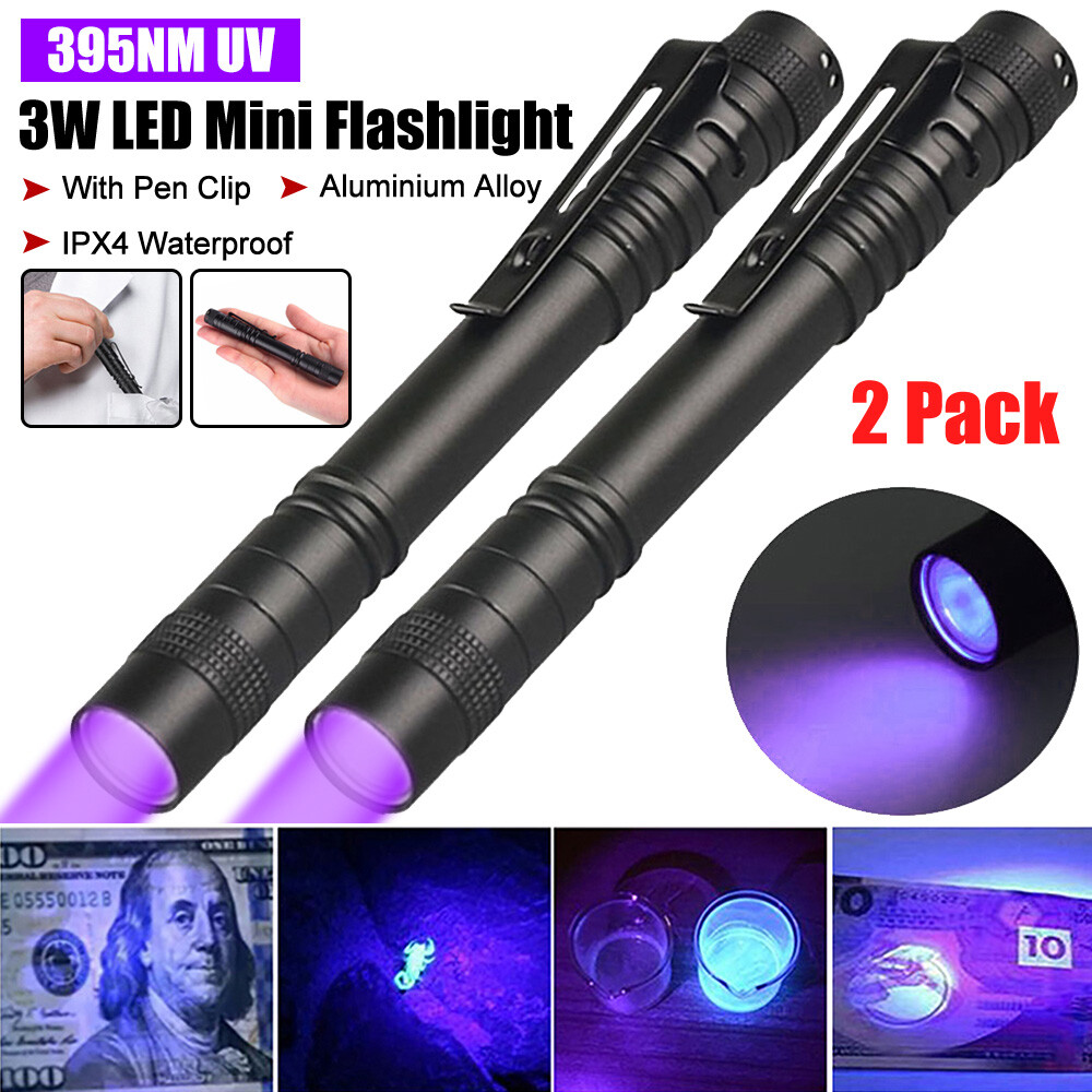 395nm UV Black Light Flashlight 395nm Pen Light w/Clip Waterproof Ultraviolet