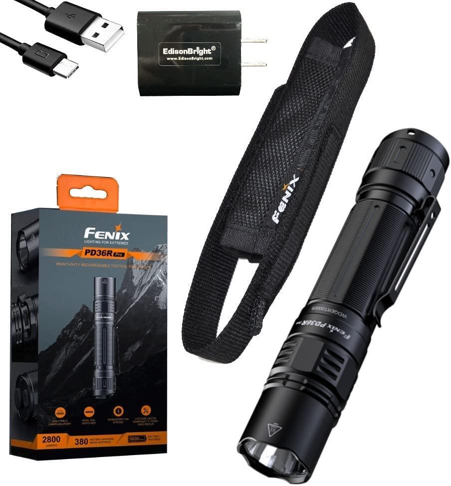 Fenix PD36R Pro 2800 Lumen rechargeable LED tactical flashlight, USB AC adapter