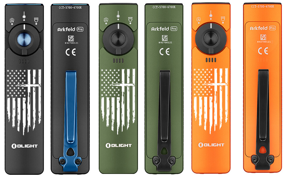 Olight Arkfeld Pro American Flag, LED Light, UV & Green Beam, 1300 Lumens