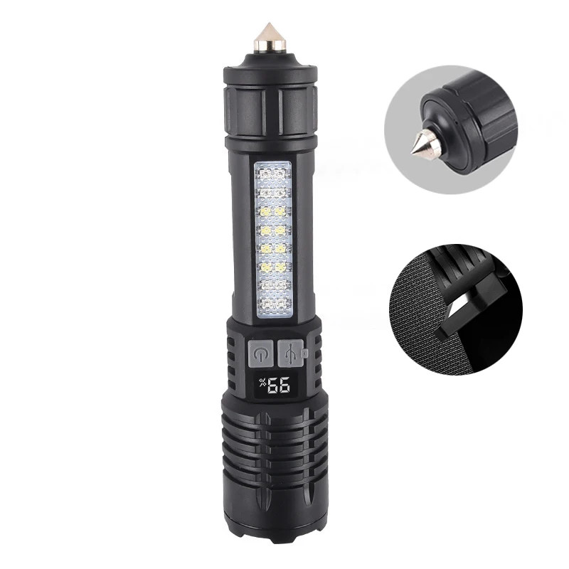 High Power LED Flashlight Type-C Rechargeable Torch 3 Modes Zoom Light Outdoor W
