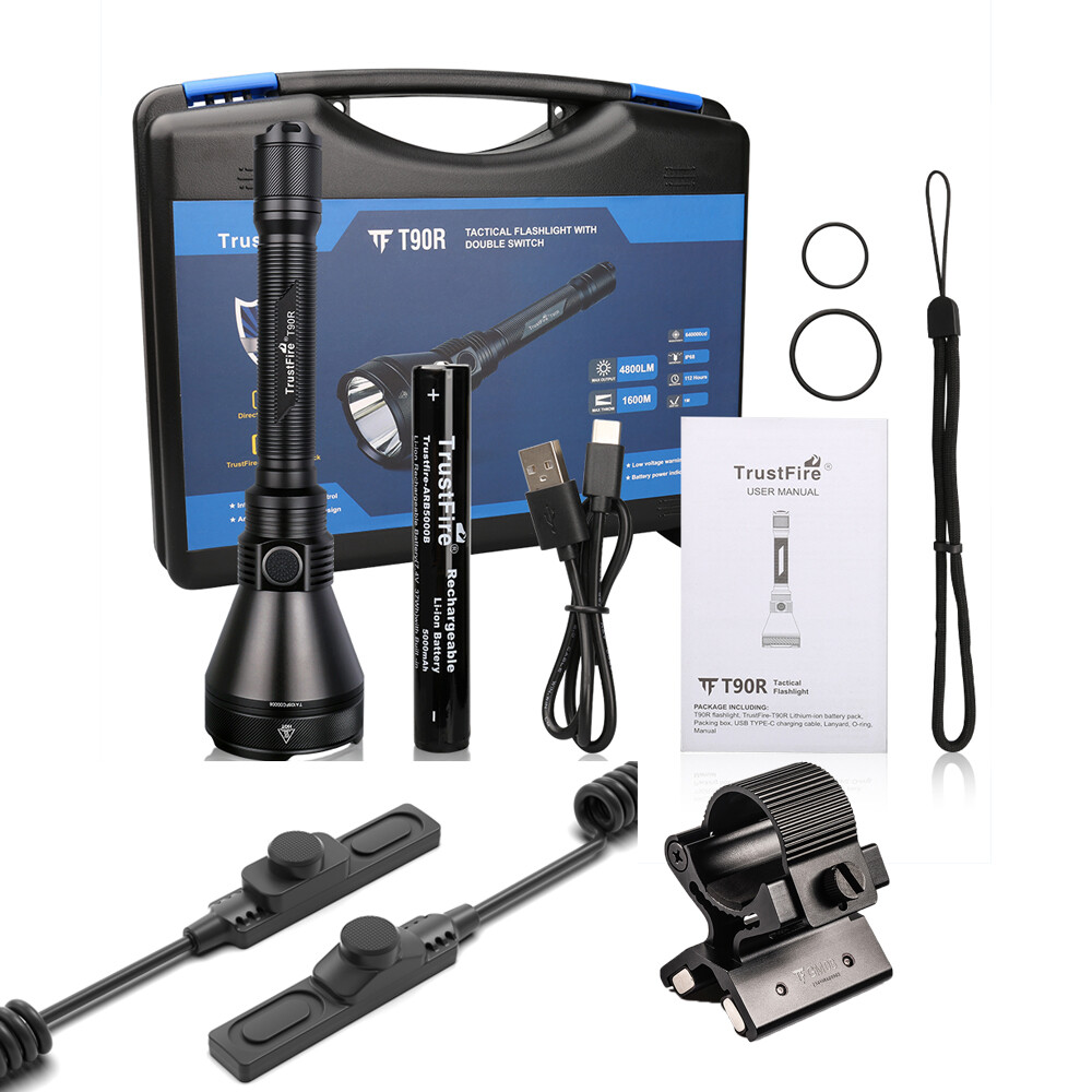 Trustfire T90R Kit 4800 Lumen Bright Rechargeable Flashlight 1600M Hunting Torch