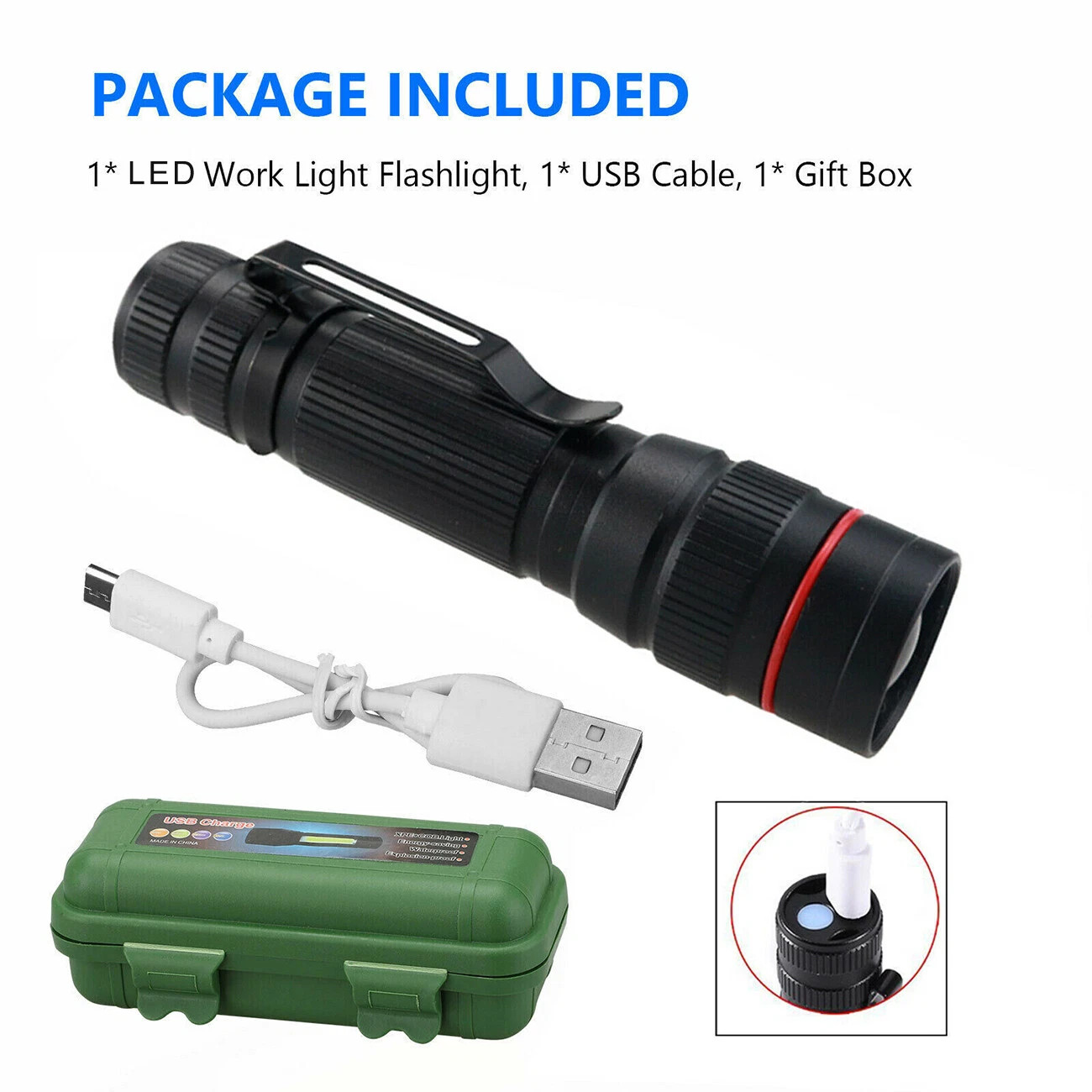 990000 lumens Small LED Mini Flashlight Pocket Super Bright Torch Rechargeable