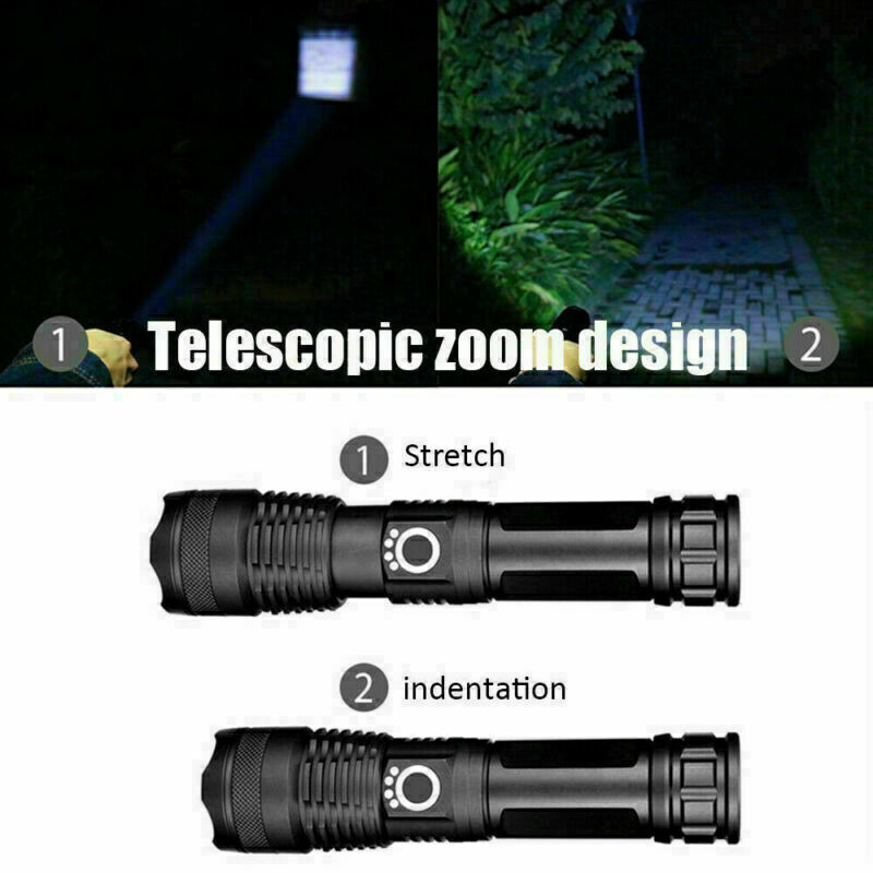 Super Bright LED Flashlight USB Rechargeable Outdoor 5 Modes Torch Work Light