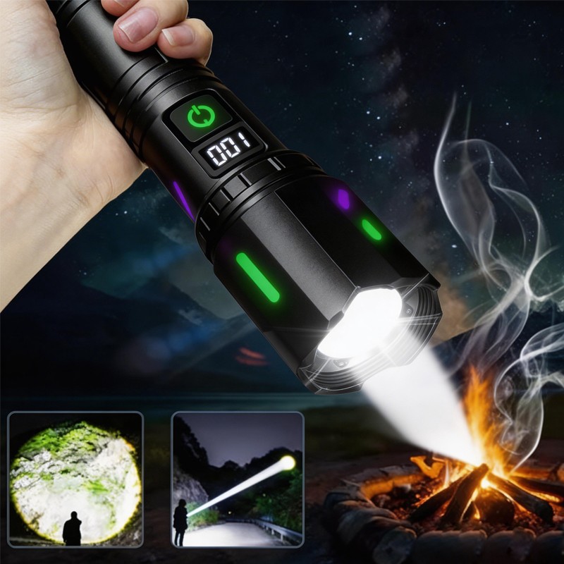 Outdoor LED Super Ignition Flashlight Torch USB Charging Zoom Glow in the Dark