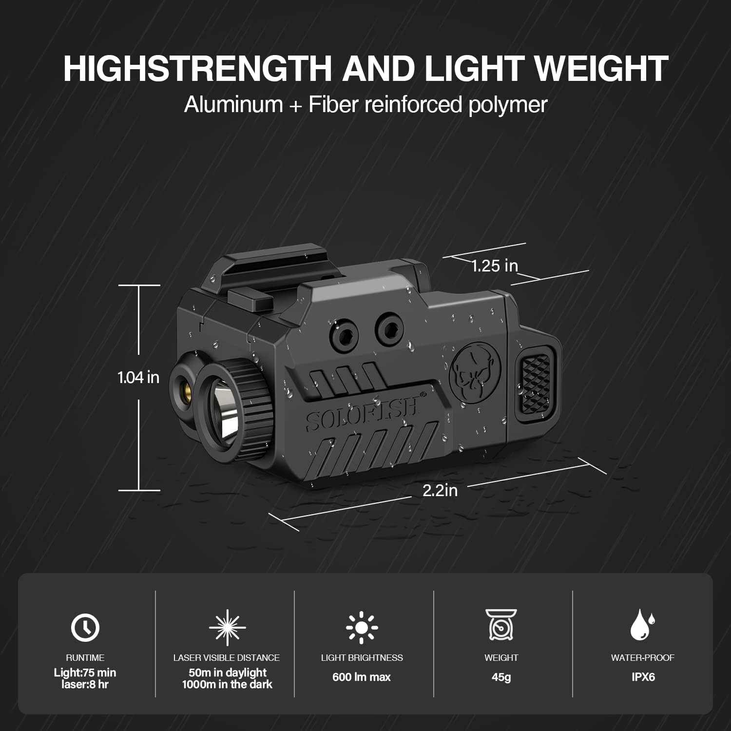 SOLOFISH 500 Lumens Flashlight & Red Laser Sight for Pistol Hand Guns Picatinny