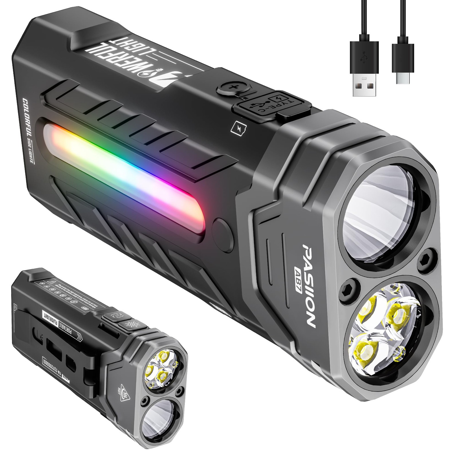 EDC Rechargeable Flashlight 3250 Lumens with RGB Light,55 Modes Multifunction…