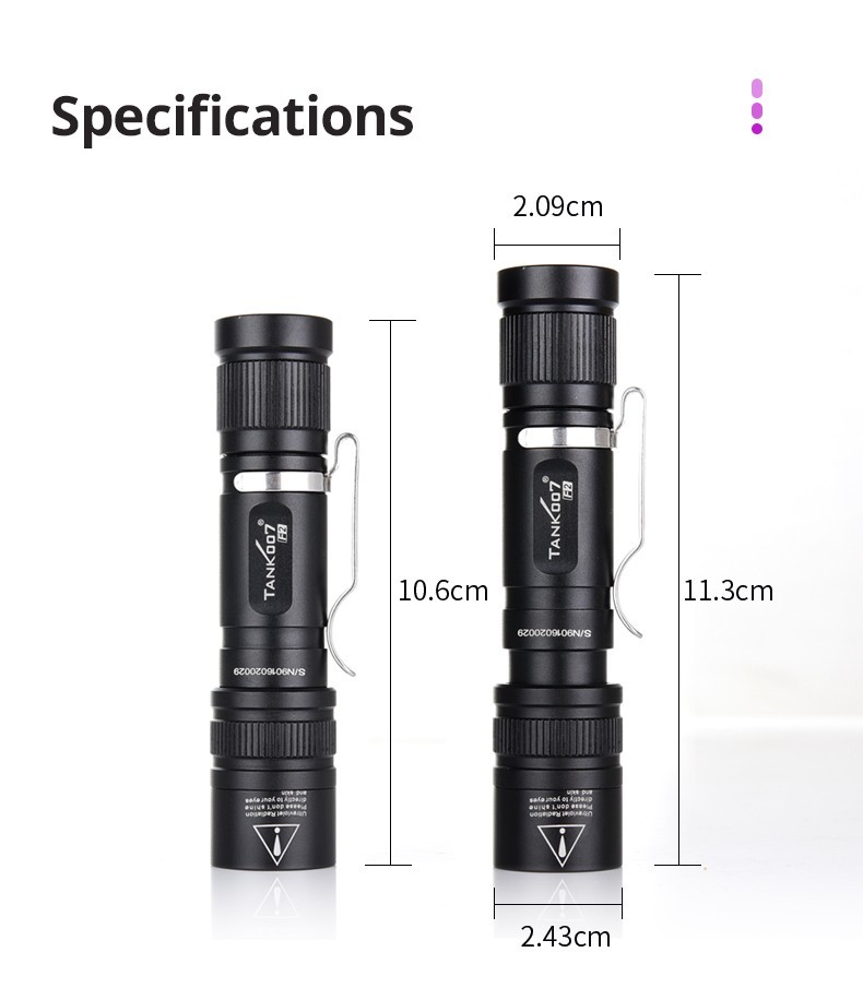 2-in-1 Dual Light LED Flashlight White & UV Black Light for Detection Camping