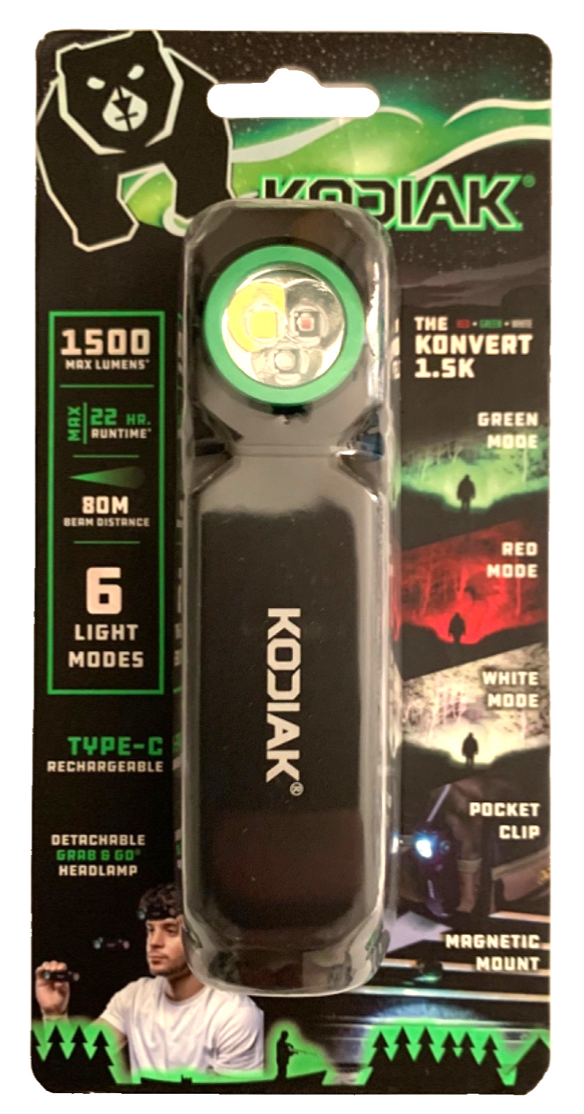 KODIAK – KONVERT 1500-Lumen Multi Color LED Headlamp/Flashlight W/ FREE SHIPPING
