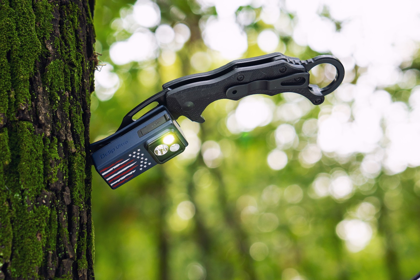Olight Oclip Ultra Stars & Stripes Clip-On Light w/Oclip Headlamp Strap