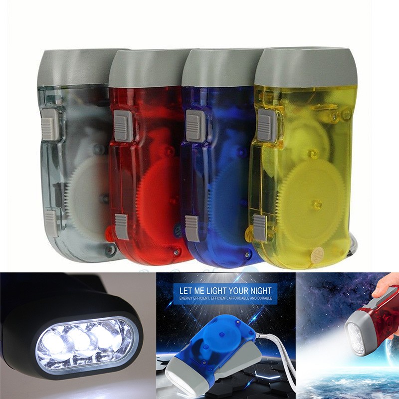 Hand Crank Flashlight 3 LED Dynamo Handpress Powerful Camping Emergency Torch