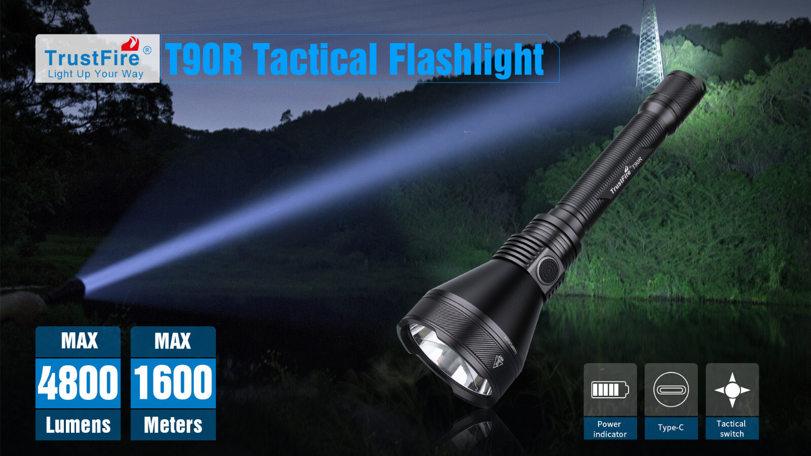 Trustfire 30W SBT-90 LED 4800 Lumens 1600 Meters USB Type-C Flashlight Kit