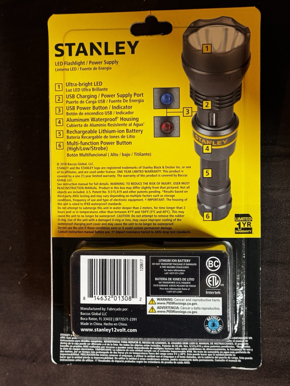 Stanley TL450PS LED Flashlight 500 Lumens Waterproof USB Power Bank