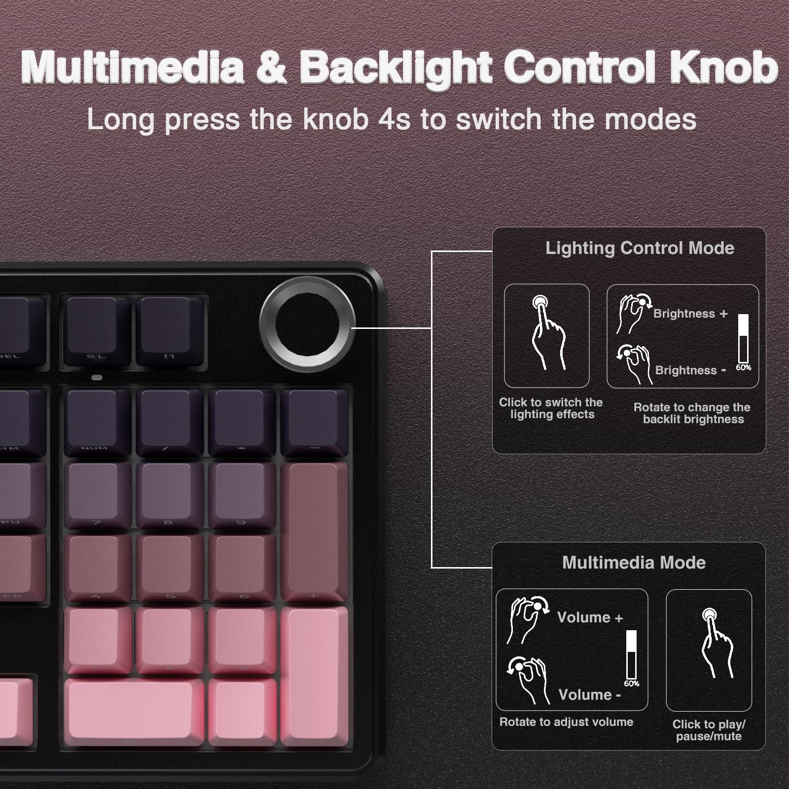 AULA F99 Pro Wireless Mechanical Keyboard with Knob,Tri-Mode BT5.0/USB-C/2.4G…
