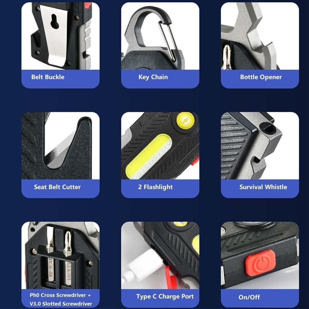 Multifunctional Flashlight 7 In1 Cob Keychain Bright Work Light Rechargeable …