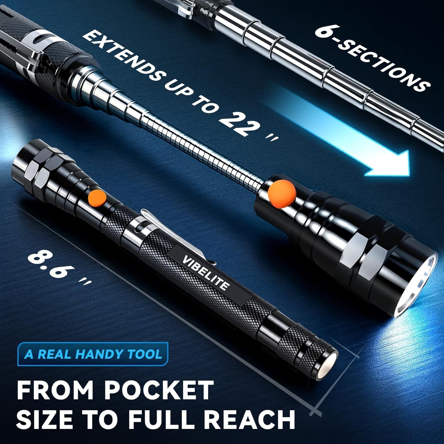 Extendable Magnetic Flashlight with Telescoping Magnet Pickup Tool- Dad Gifts…