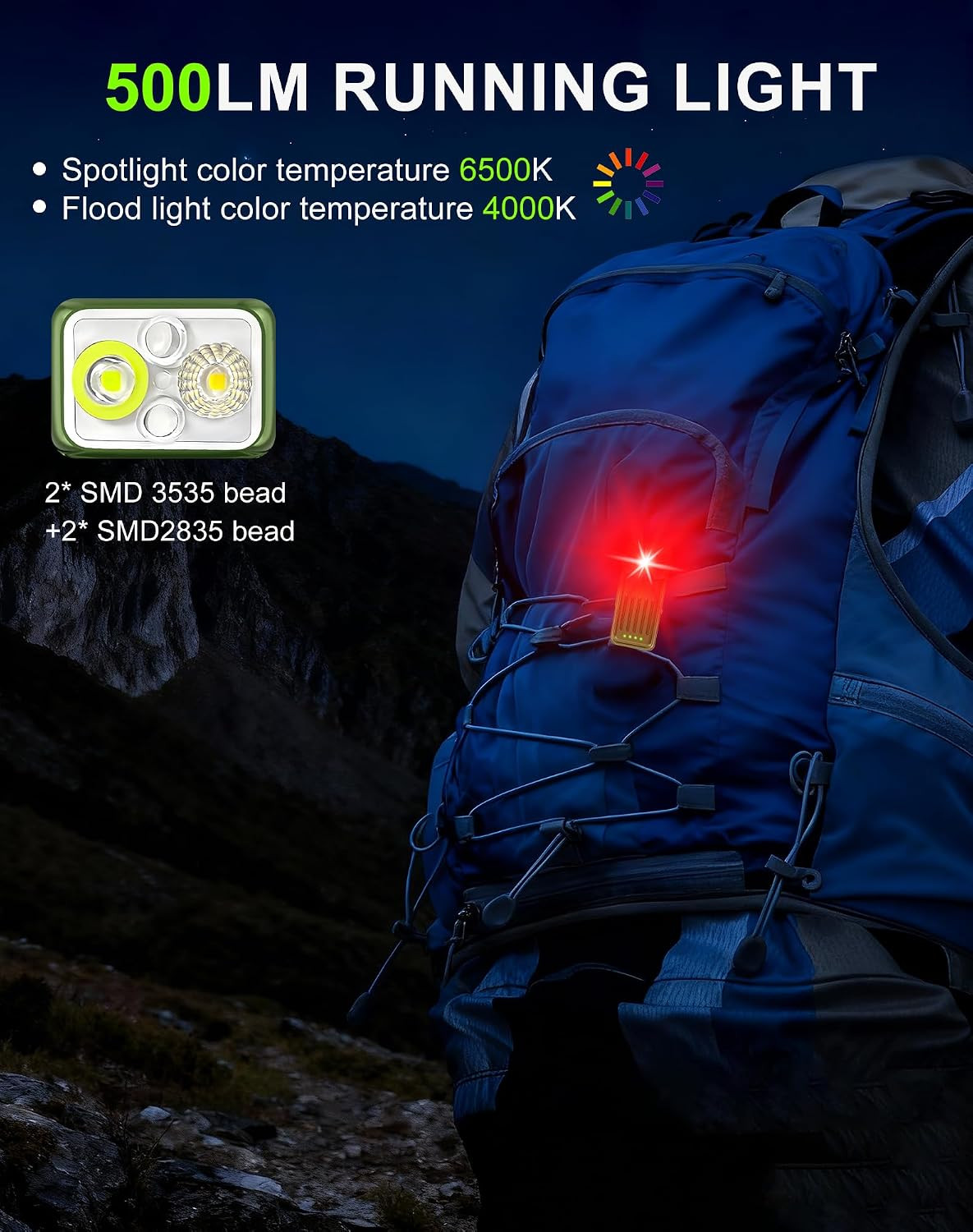 EDC Flashlight, 500 Lumens Rechargeable Clip-On Light, 90° Rotating Head, 10 Mod