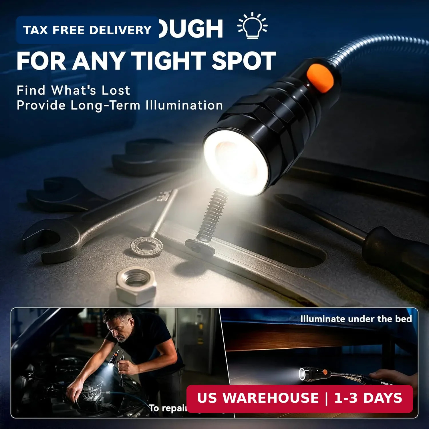 VIBELITE Extendable Magnetic Flashlight with Telescoping Magnet Pickup Tool-Fath