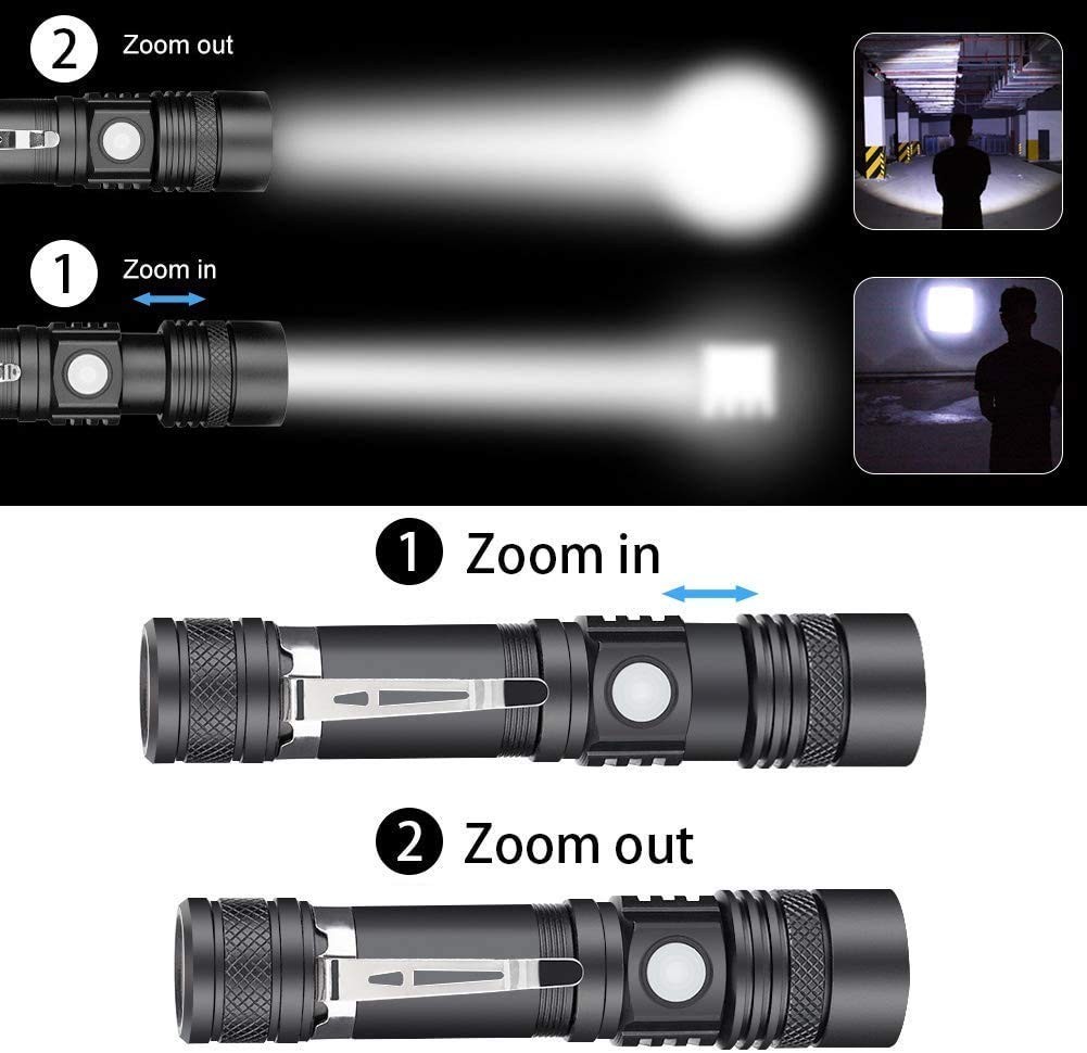 Rechargeable 2000lm LED Tactical Flashlight, IPX6 Waterproof, Zoomable, Pocke…