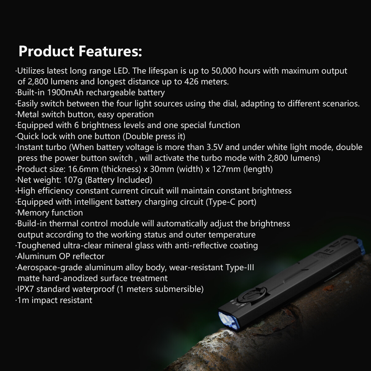 IMALENT GR35 Flat EDC Flashlight 2800 Lumens Pocket Light Red Beam & UV 365nm
