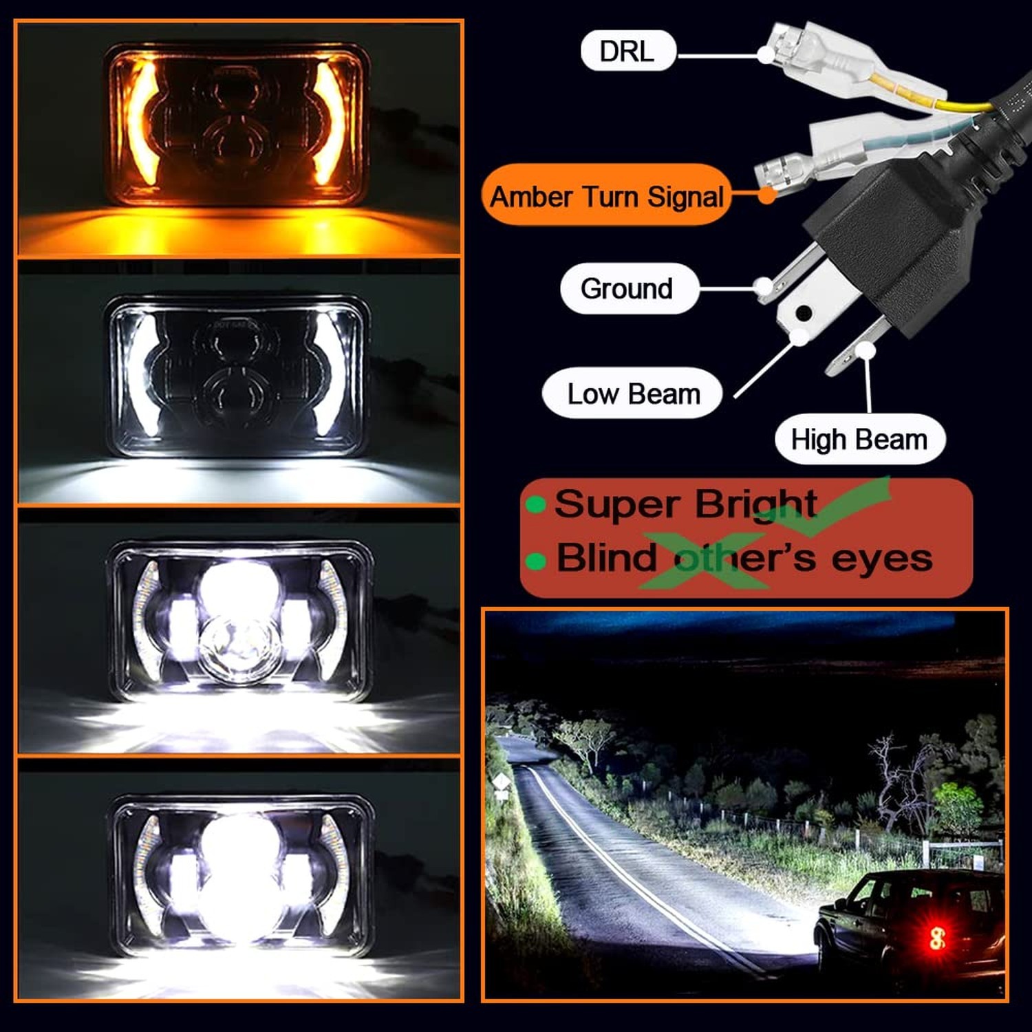 4Pcs Fit For Peterbilt 379 Headlights 4×6 Led Headlights DOT Approved Compati…