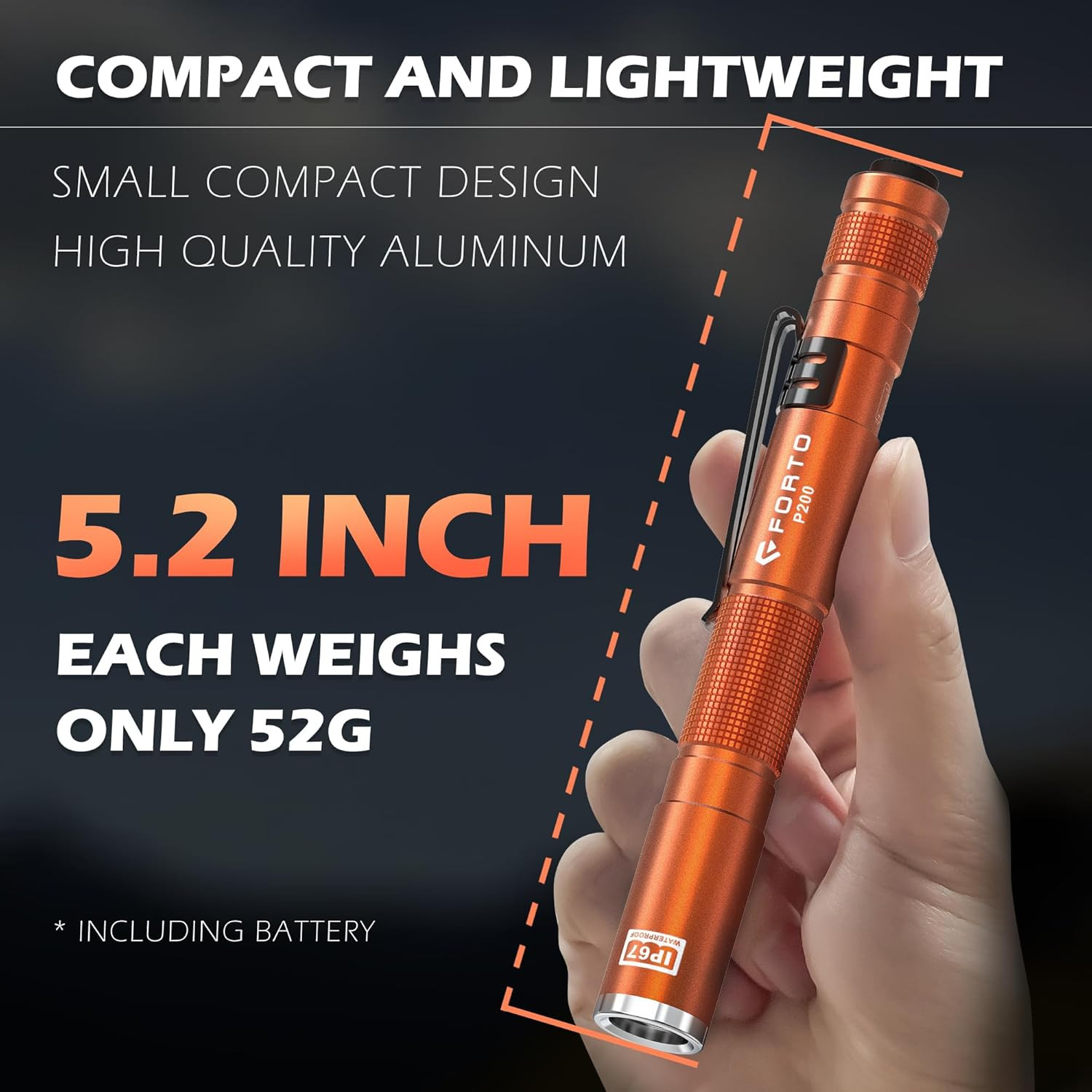LED Pen Light, 200 Lumens Pocket Flashlight, IP67 Waterproof, 2 Modes, 2 Pack W