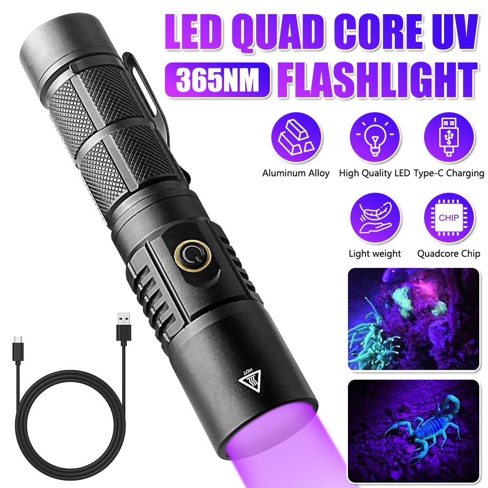 365nm UV Black Light Torch 20W 30W 160W Rechargeable LED Inspection Flashlight