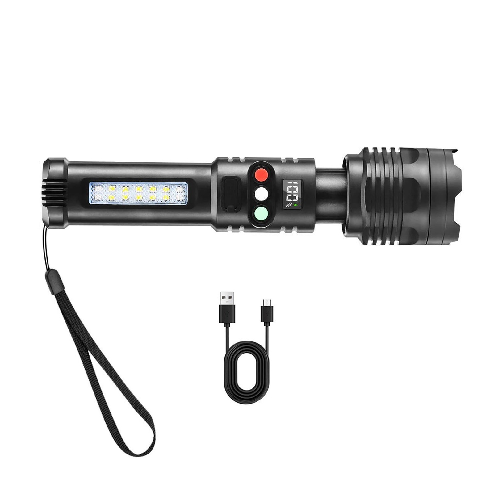 IPX4 Waterproof Rechargeable Flashlight 3 Color LED 1200mAh Type C USB Zoom