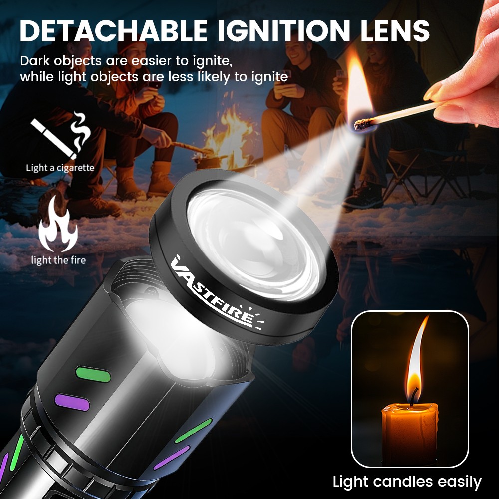Outdoor LED Super Ignition Flashlight Torch USB Charging Zoom Glow in the Dark