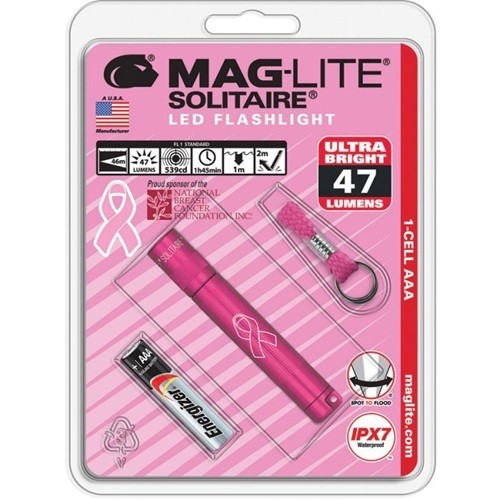 Maglite LED Solitaire NBCF Pink Flashlight 47 Lumens Keychain Light