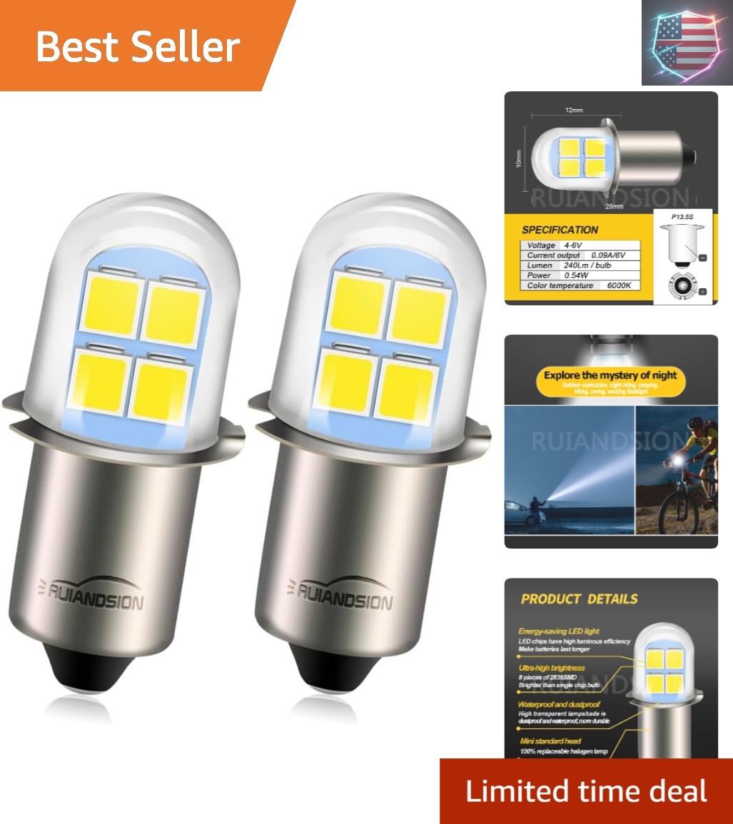 2pcs 4.5V 6V P13.5S LED Flashlight Replacement Bulb Torch Lamp White