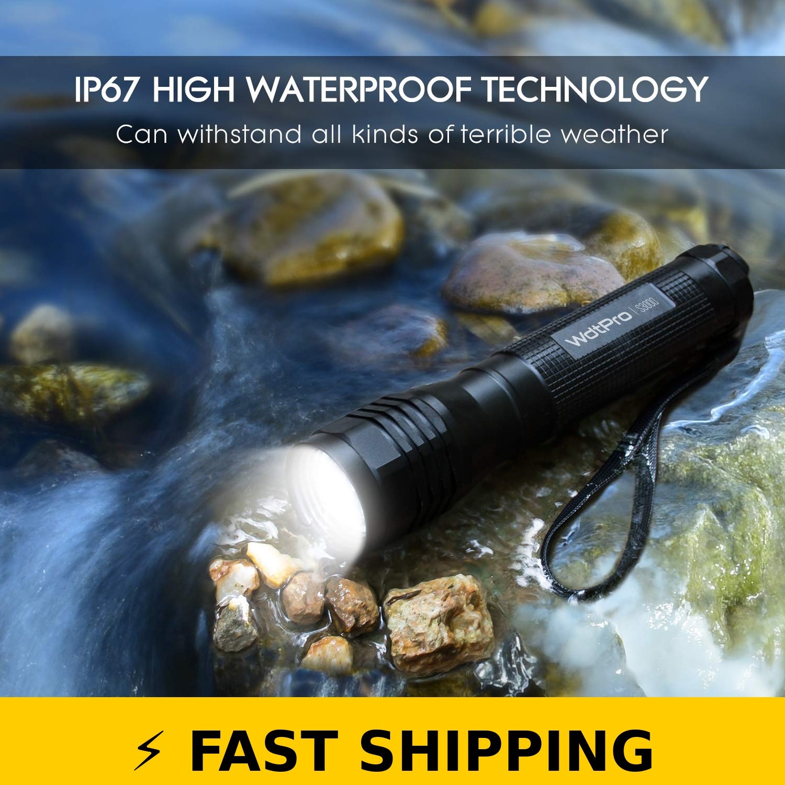 WdtPro S3000 High-Powered LED Flashlight – 1600 Lumens IP67 Waterproof