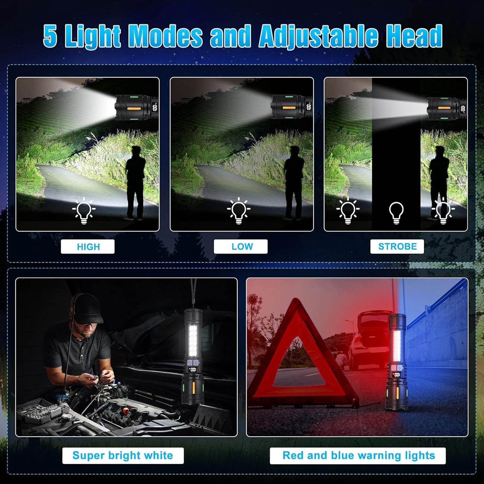 Rechargeable Tactical Flashlight 3000 Lumens IPX6 Waterproof /w 1200mAh Battery