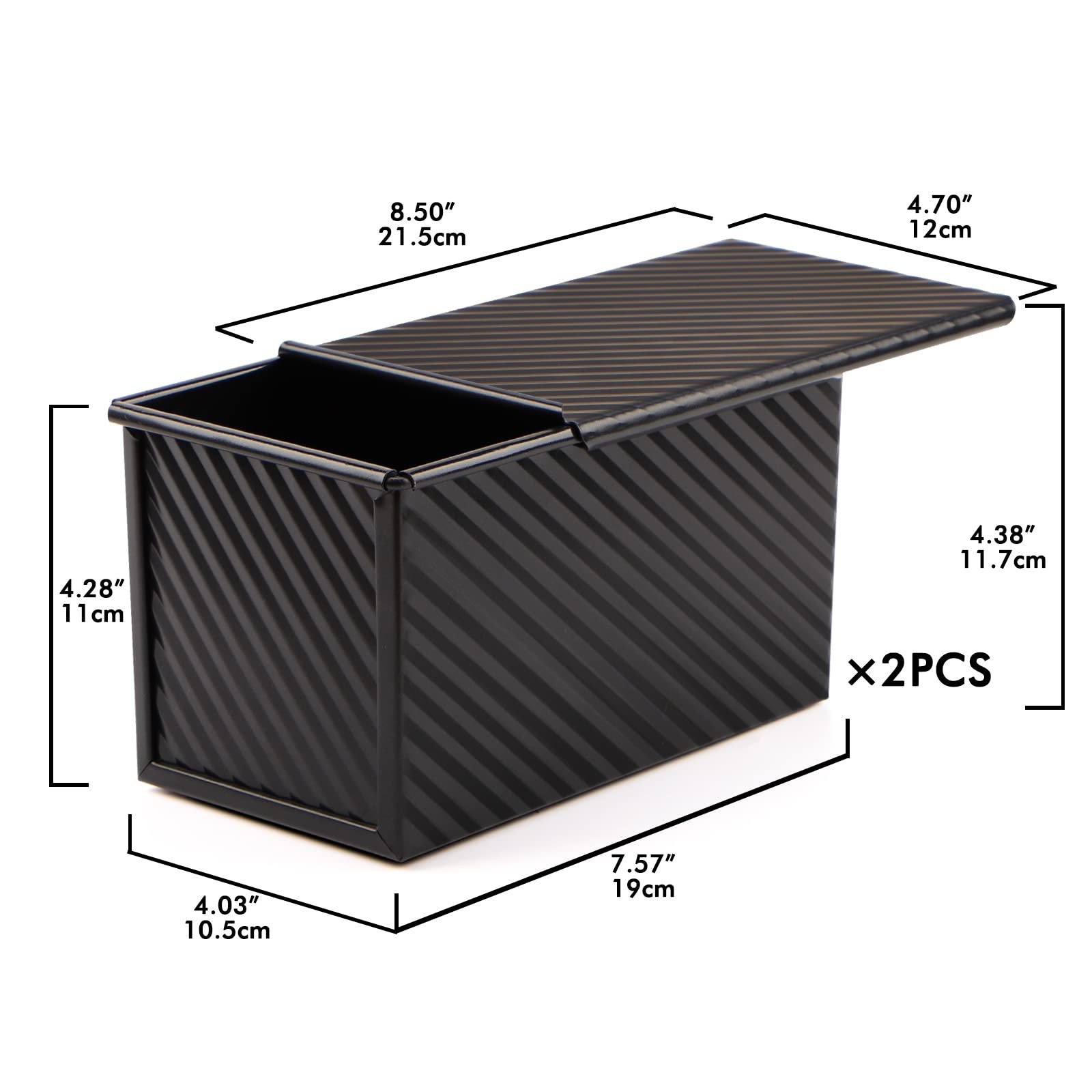 Beasea Pullman Loaf Pan with Lid, 2 Pack 1 lb Non-Stick Black 1lb 2pcs,