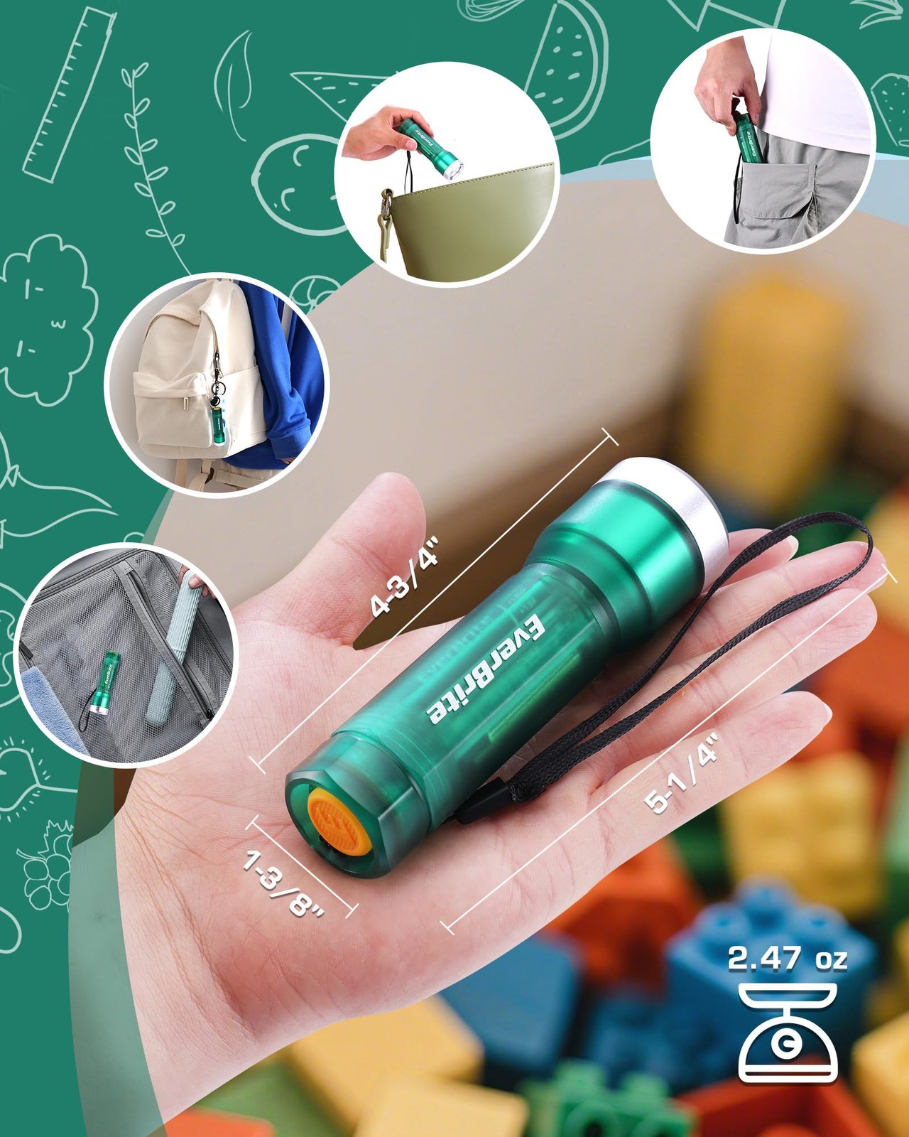 EverBrite 300LM LED Flashlight 3 Lighting Modes IP54 Flash Light 3 AAA Batteries