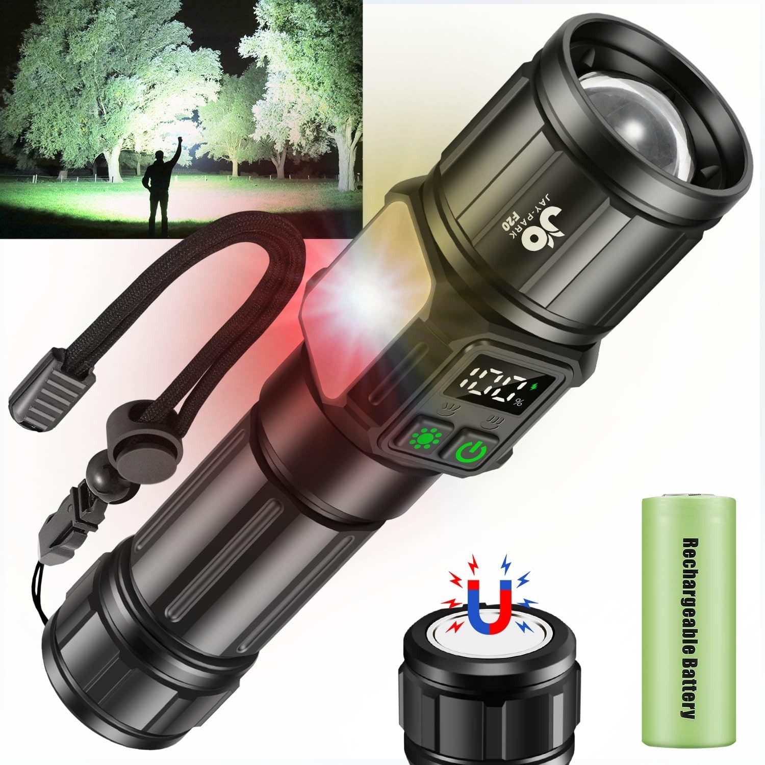 High Lumens Rechargeable Flashlight 100000 Lumen, Magnetic Tactical Light 9 Mode