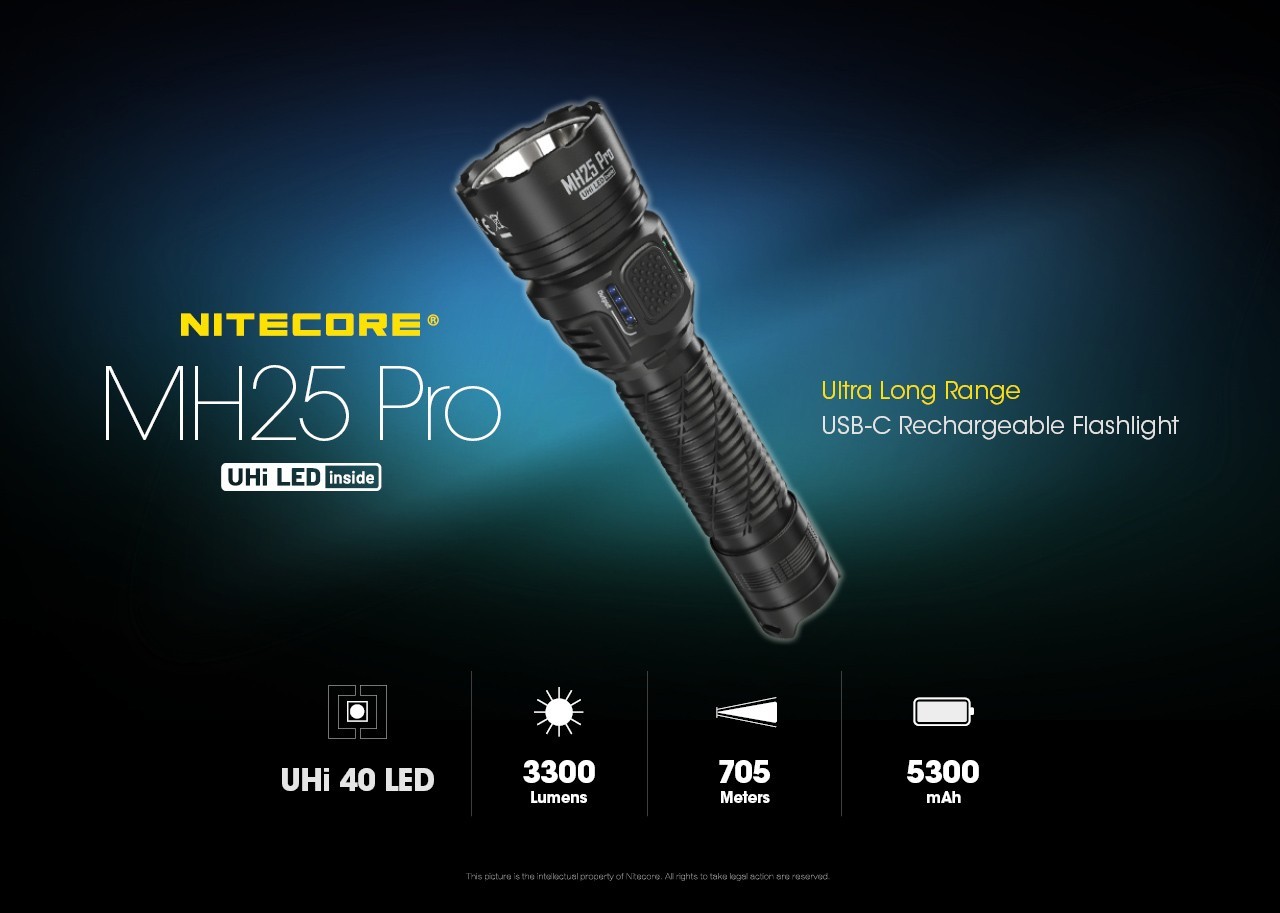 Nitecore MH25 Pro Flashlight 3300LM 705m Throw Hunting Lights W/ 5300mAh Battery